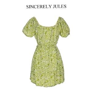 Sincerely Jules Green Puff Sleeve Cut out sides Mini Sundress Womens Size Small